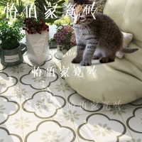 北欧浅绿花型小花砖200×200阳台花园庭院厨房卫生间地砖浴室墙砖