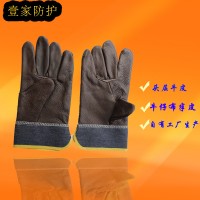 焊工手套 电焊 厂家头层短款帆布半皮分掌 牛皮劳保